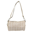 CHANEL New Travel Line Shoulder Bag Nylon Beige Silver CC Auth BA12317-13