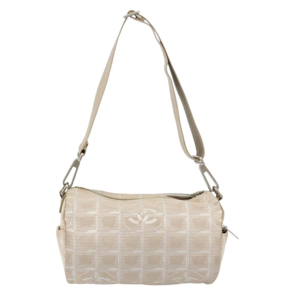 CHANEL New Travel Line Shoulder Bag Nylon Beige Silver CC Auth BA12317