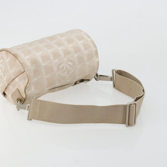CHANEL New Travel Line Shoulder Bag Nylon Beige Silver CC Auth BA12317