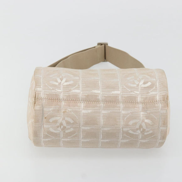 CHANEL New Travel Line Shoulder Bag Nylon Beige Silver CC Auth BA12317