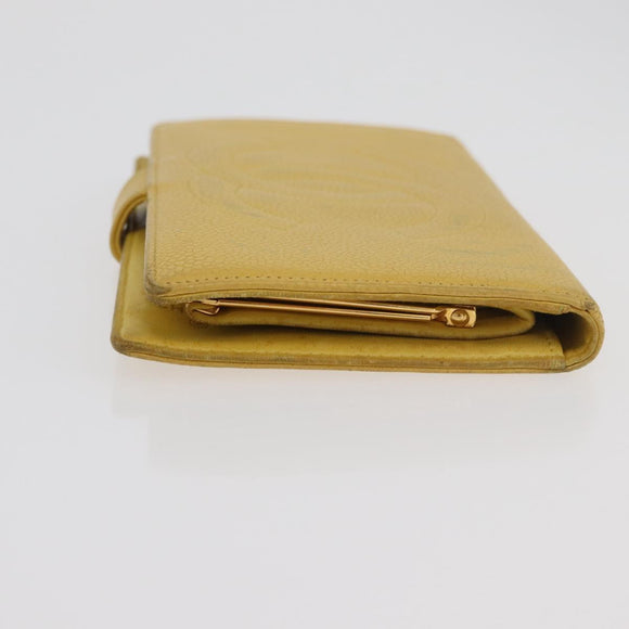 CHANEL COCO Mark Long Wallet Caviar Skin Yellow Gold CC Auth BA12318