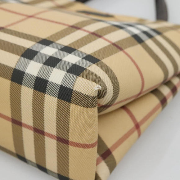 BURBERRY Nova Check Hand Bag PVC Beige Silver Auth BA1232