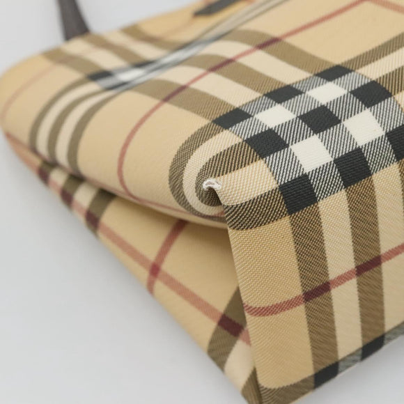 BURBERRY Nova Check Hand Bag PVC Beige Silver Auth BA1232