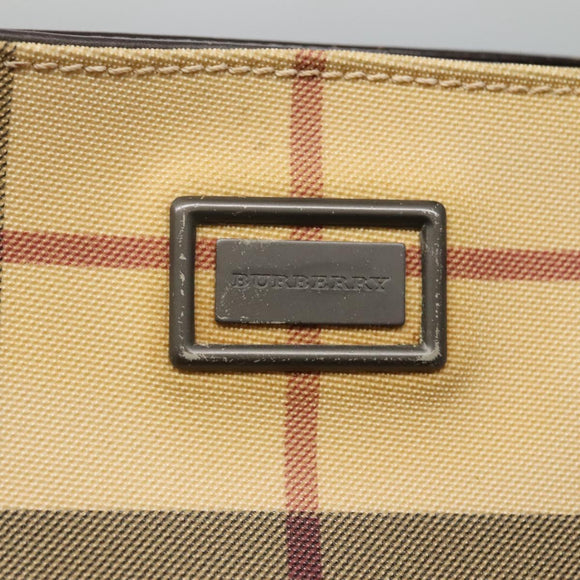 BURBERRY Nova Check Hand Bag PVC Beige Silver Auth BA1232