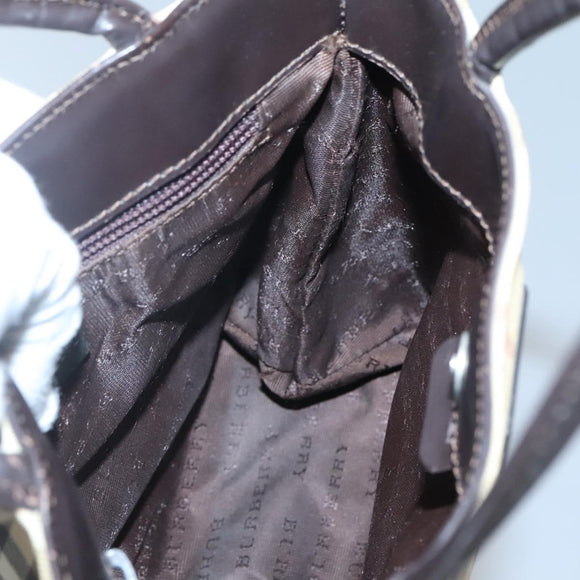 BURBERRY Nova Check Hand Bag PVC Beige Silver Auth BA1232