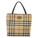 BURBERRY Nova Check Hand Bag PVC Beige Silver Auth BA1232-13
