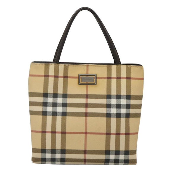 BURBERRY Nova Check Hand Bag PVC Beige Silver Auth BA1232
