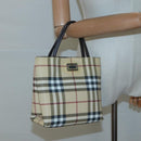 BURBERRY Nova Check Hand Bag PVC Beige Silver Auth BA1232-20