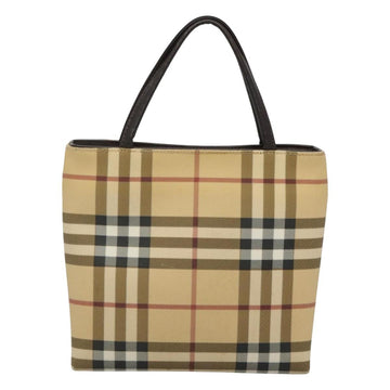BURBERRY Nova Check Hand Bag PVC Beige Silver Auth BA1232 - 0