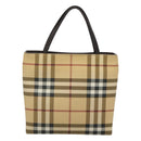 BURBERRY Nova Check Hand Bag PVC Beige Silver Auth BA1232-2