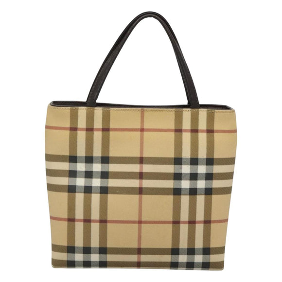 BURBERRY Nova Check Hand Bag PVC Beige Silver Auth BA1232