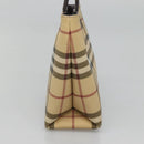 BURBERRY Nova Check Hand Bag PVC Beige Silver Auth BA1232-3