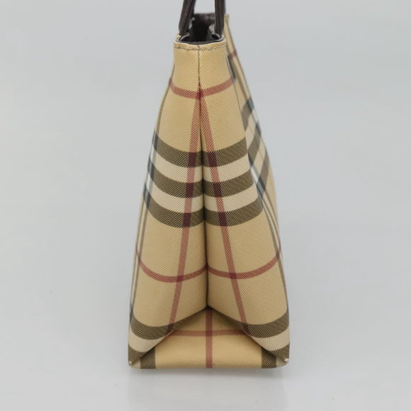 BURBERRY Nova Check Hand Bag PVC Beige Silver Auth BA1232