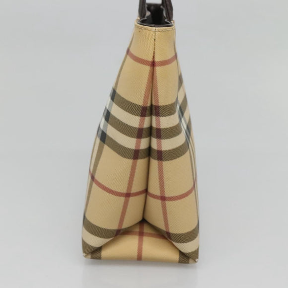 BURBERRY Nova Check Hand Bag PVC Beige Silver Auth BA1232