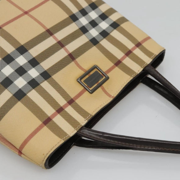 BURBERRY Nova Check Hand Bag PVC Beige Silver Auth BA1232