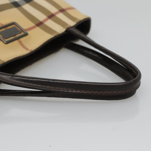 BURBERRY Nova Check Hand Bag PVC Beige Silver Auth BA1232