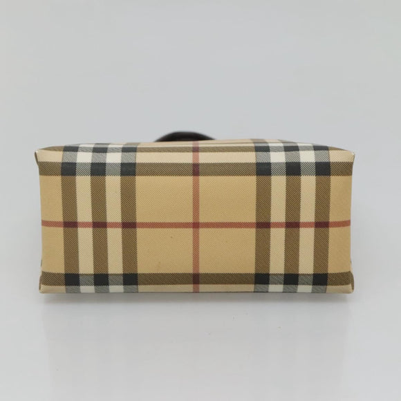 BURBERRY Nova Check Hand Bag PVC Beige Silver Auth BA1232
