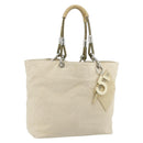 CHANEL Tote Bag Canvas Ivory Silver CC Auth BA12328-1