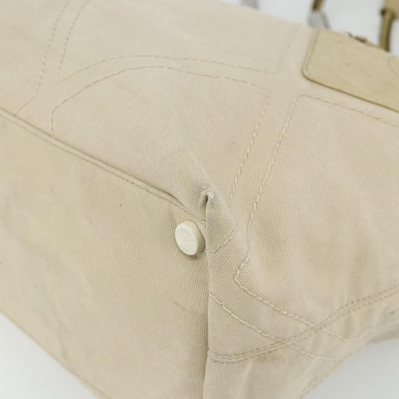 CHANEL Tote Bag Canvas Ivory Silver CC Auth BA12328