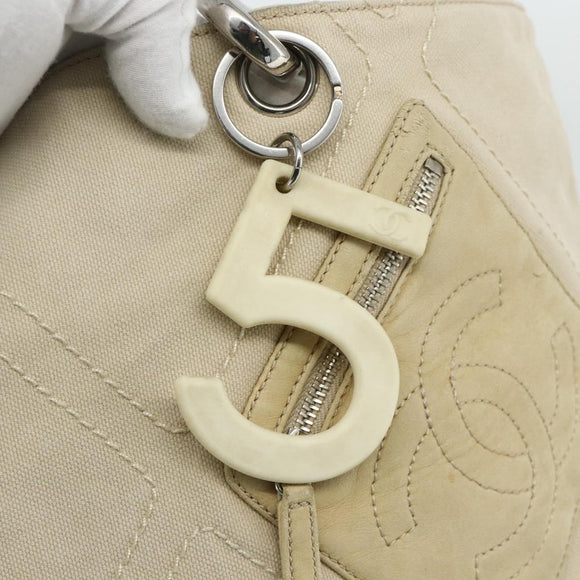 CHANEL Tote Bag Canvas Ivory Silver CC Auth BA12328