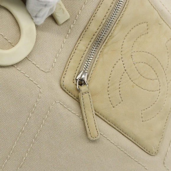 CHANEL Tote Bag Canvas Ivory Silver CC Auth BA12328