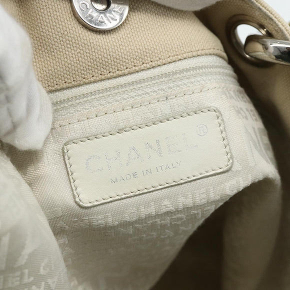 CHANEL Tote Bag Canvas Ivory Silver CC Auth BA12328