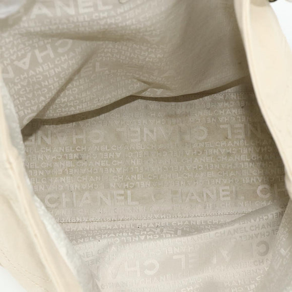 CHANEL Tote Bag Canvas Ivory Silver CC Auth BA12328