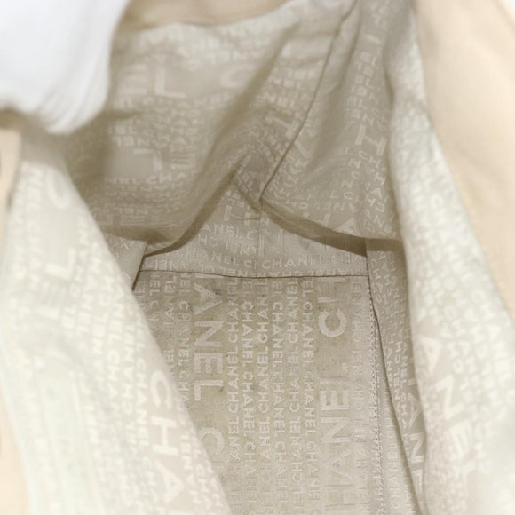 CHANEL Tote Bag Canvas Ivory Silver CC Auth BA12328
