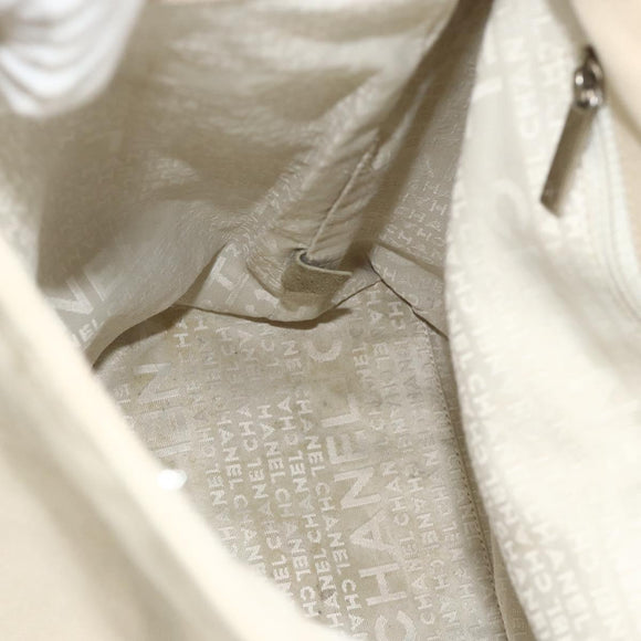 CHANEL Tote Bag Canvas Ivory Silver CC Auth BA12328