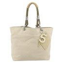 CHANEL Tote Bag Canvas Ivory Silver CC Auth BA12328-13
