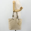 CHANEL Tote Bag Canvas Ivory Silver CC Auth BA12328-23
