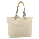 CHANEL Tote Bag Canvas Ivory Silver CC Auth BA12328-2