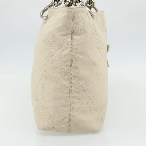 CHANEL Tote Bag Canvas Ivory Silver CC Auth BA12328