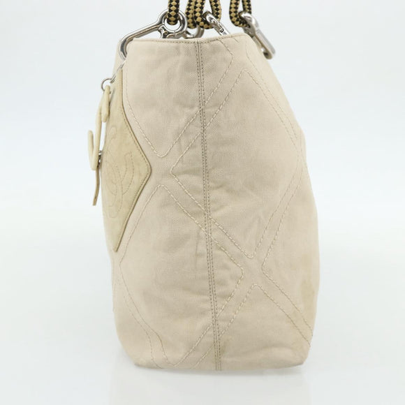 CHANEL Tote Bag Canvas Ivory Silver CC Auth BA12328