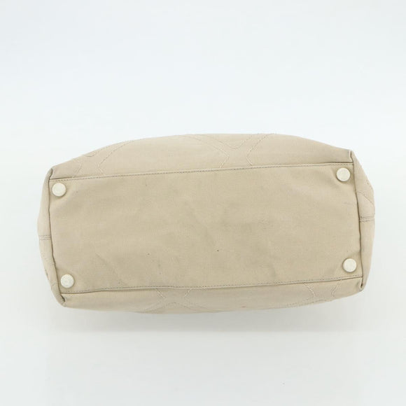 CHANEL Tote Bag Canvas Ivory Silver CC Auth BA12328