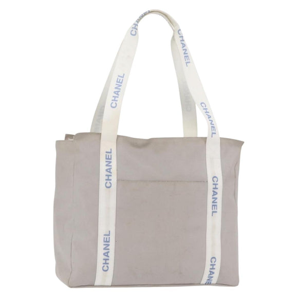 CHANEL Tote Bag Canvas Gray Silver CC Auth BA12334