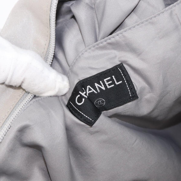 CHANEL Tote Bag Canvas Gray Silver CC Auth BA12334