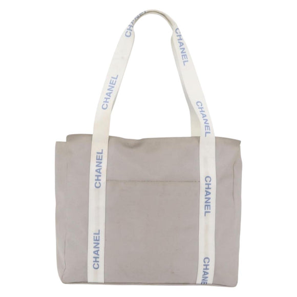 CHANEL Tote Bag Canvas Gray Silver CC Auth BA12334