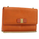 Salvatore Ferragamo Vala Chain Shoulder Bag Leather Orange Gold Auth BA12335-1