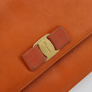 Salvatore Ferragamo Vala Chain Shoulder Bag Leather Orange Gold Auth BA12335-17