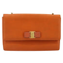 Salvatore Ferragamo Vala Chain Shoulder Bag Leather Orange Gold Auth BA12335-13
