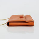Salvatore Ferragamo Vala Chain Shoulder Bag Leather Orange Gold Auth BA12335-4
