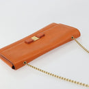 Salvatore Ferragamo Vala Chain Shoulder Bag Leather Orange Gold Auth BA12335-6