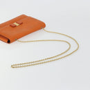 Salvatore Ferragamo Vala Chain Shoulder Bag Leather Orange Gold Auth BA12335-7