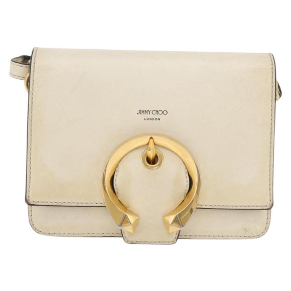 Jimmy Choo Shoulder Bag Leather White Gold Auth BA12336