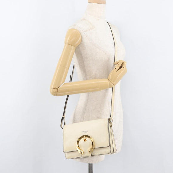 Jimmy Choo Shoulder Bag Leather White Gold Auth BA12336