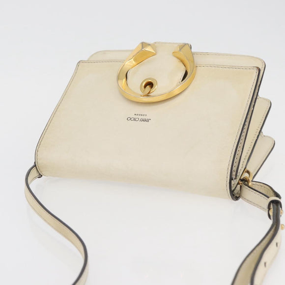 Jimmy Choo Shoulder Bag Leather White Gold Auth BA12336