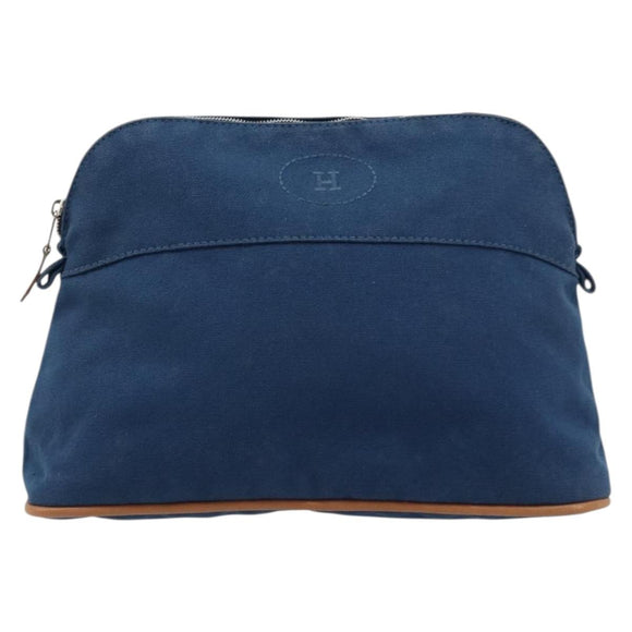 HERMES Bolide 25 Pouch Canvas Navy Silver Auth BA12340A