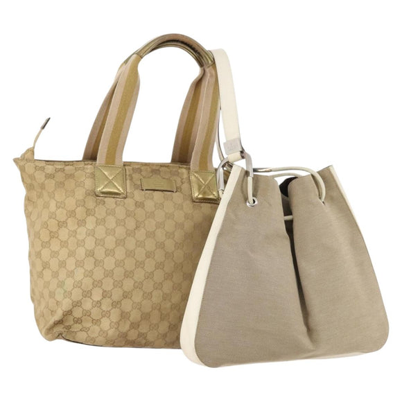 GUCCI GG Canvas Sherry Line Shoulder Bag Canvas 2 Set Beige Auth BA12349