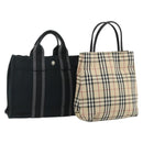 HERMES Burberry Nova Check Hand Bag Canvas 2 Set Beige Black Auth BA12351-1